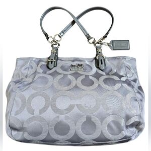 Coach Mia Op Art Gray Metallic Signature Tote With Dust Bag. New With Out Tags